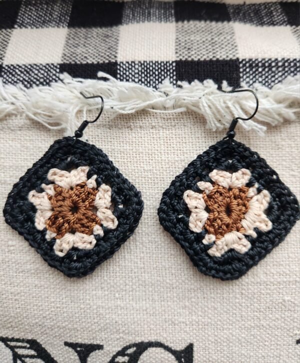 Grannysquare Earrings, Aesthetic Dark-beige - Image 2