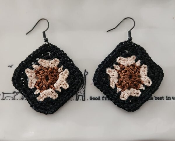 Grannysquare Earrings, Aesthetic Dark-beige - Image 3