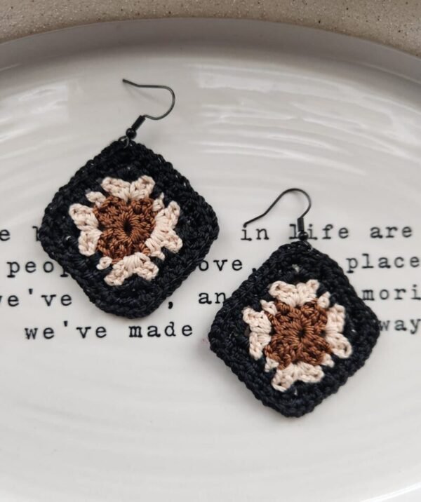 Grannysquare Earrings, Aesthetic Dark-beige